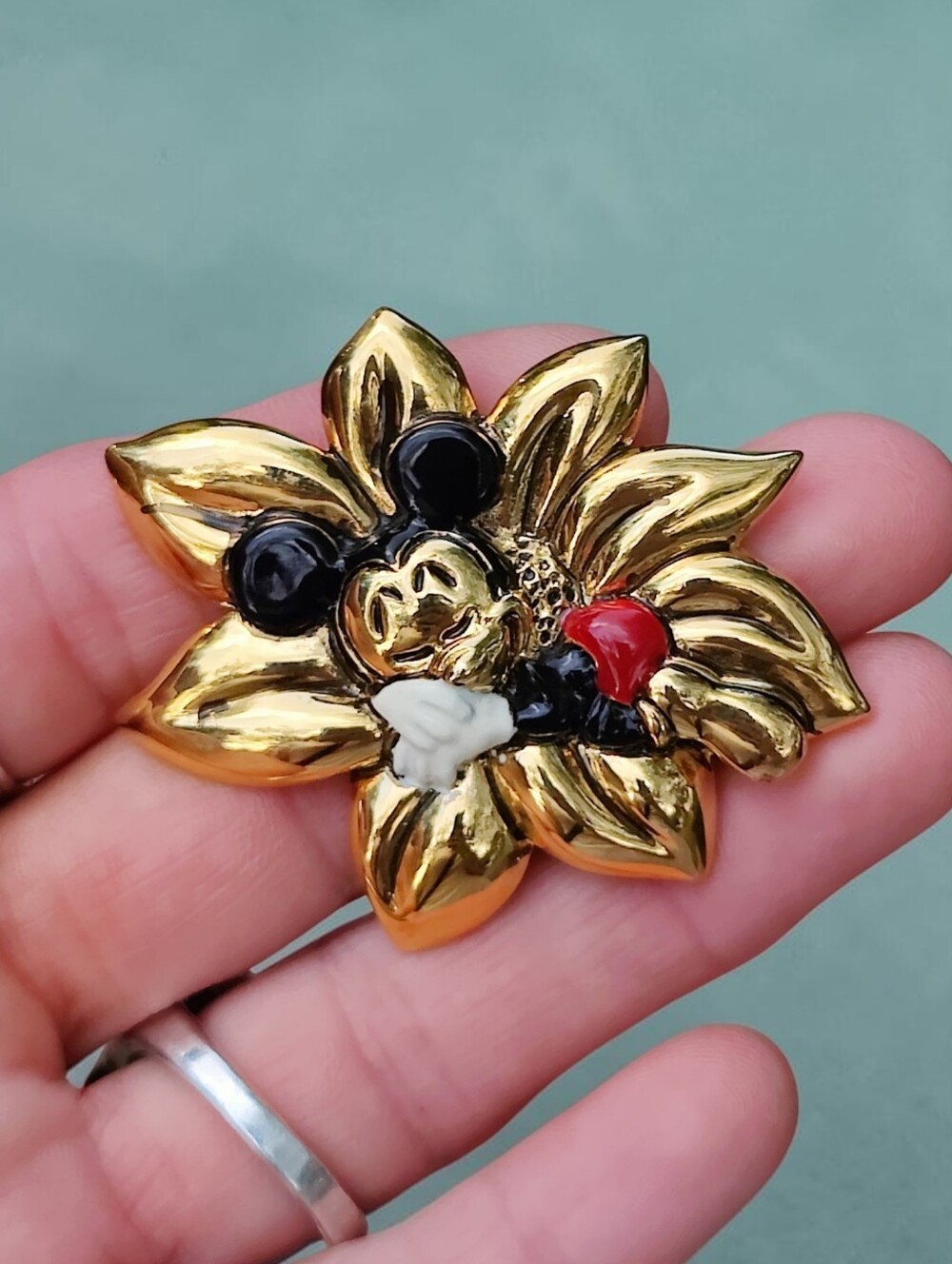 Vintage Napier For Disney Mickey Mouse On A Flower Brooch